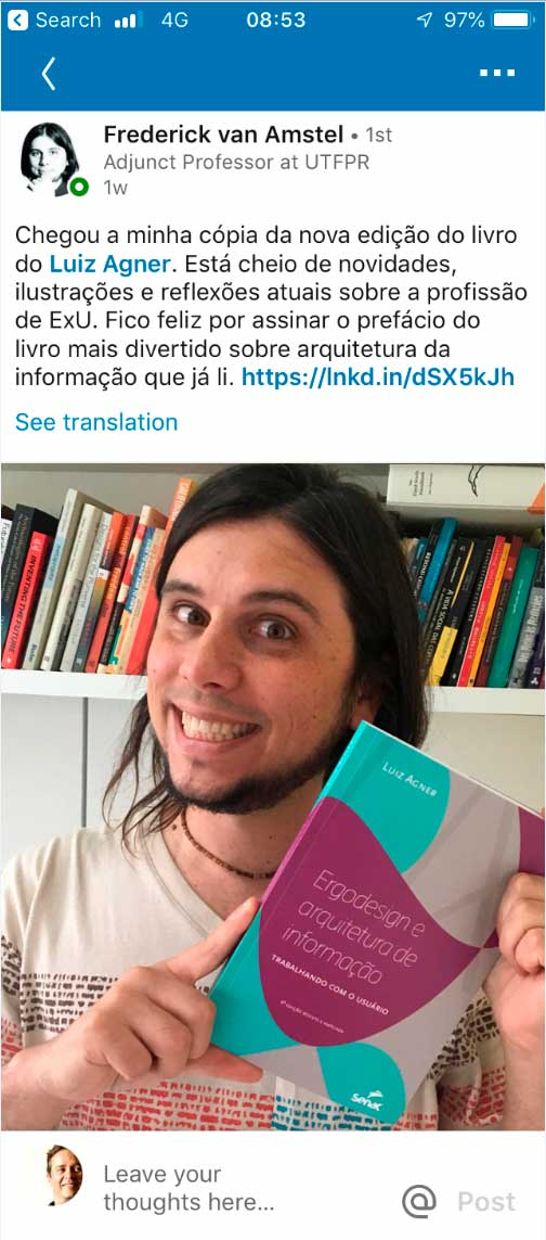 Fred Amstel comenta sobre o livro "Ergodesign" no Linkedin